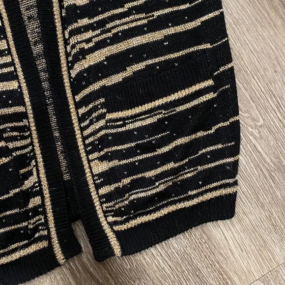 Vintage 90s JJ Browne cardigan grandpa sweater black gold metallic stripes large - Picture 3 of 8